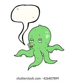 freehand drawn speech bubble cartoon octopus