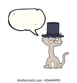 freehand drawn speech bubble cartoon cat in top hat