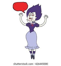 freehand gezeichnete Sprechblase Cartoon Vampirmädchen mit blutigem Mund