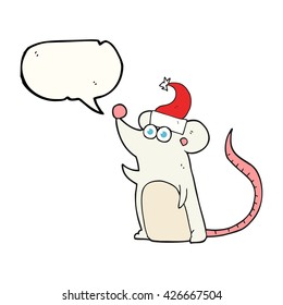 freehand drawn speech bubble cartoon mouse christmas hat