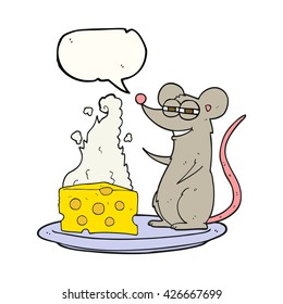 ratón de dibujos animados de burbuja de habla con queso