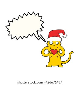 freehand drawn speech bubble cartoon cat loving christmas