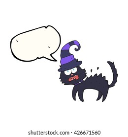 freehand drawn speech bubble cartoon scared black cat