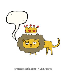 freehand drawn speech bubble cartoon lion with crown