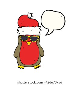 caricatura de burbuja de habla dibujada a mano libre christmas robin fresco