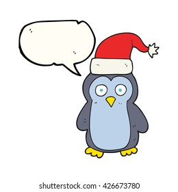 freehand drawn speech bubble cartoon christmas penguin