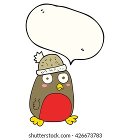 freehand drawn speech bubble cartoon christmas robin