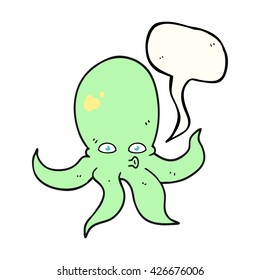 freehand drawn speech bubble cartoon octopus
