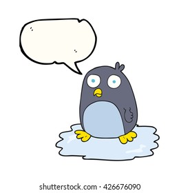 freehand drawn speech bubble cartoon penguin on ice