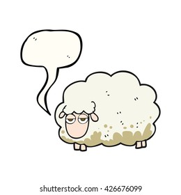 freehand drawn speech bubble cartoon muddy winter sheep