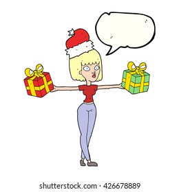 caricatura de burbuja de la libre expresión mujer con regalos de navidad