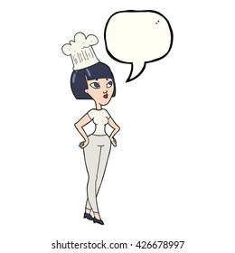 freehand drawn speech bubble cartoon female chef