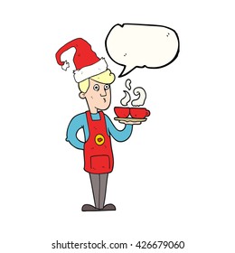 freehand drawn speech bubble cartoon barista serving coffee at christmas