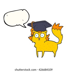 freehand drawn speech bubble cartoon cat graduate