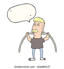freehand drawn speech bubble cartoon man lifting chain