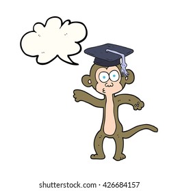 freehand drawn speech bubble cartoon graduate monkey