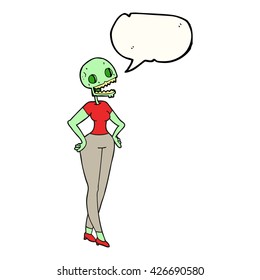 freehand drawn speech bubble cartoon zombie woman