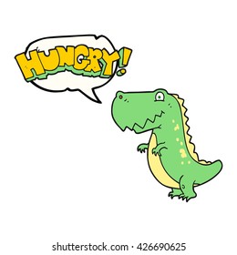 caricatura de burbuja de habla dibujada a mano libre dinosaurio hambriento