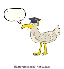 gaviota de dibujos animados de libre mano con gorro de graduación