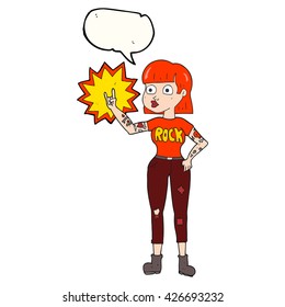 dibujos animados de libre mano de la burbuja del habla chica de rock