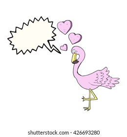 freehand drawn speech bubble cartoon flamingo in love