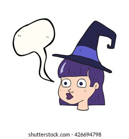 freehand drawn speech bubble cartoon witch