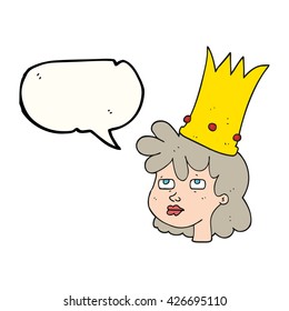 freehand drawn speech bubble cartoon queen with crown