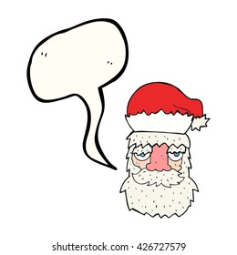 freehand drawn speech bubble cartoon tired santa claus face
