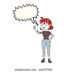 freehand gezeichnete Sprechblase Cartoon Alien Rock Fan Mädchen