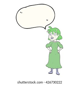 freehand drawn speech bubble cartoon alien woman