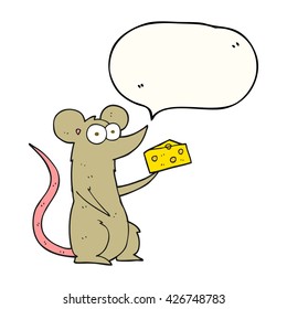 freehand drawn speech bubble cartoon mouse with cheese