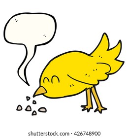 caricatura de burbuja de habla dibujada a mano libre pájaro picando semillas