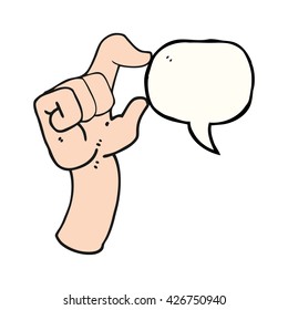 mano de dibujos animados de libre mano de burbuja de habla haciendo gesto de pequeñez
