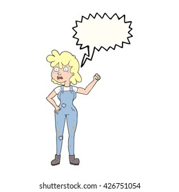 freehand gezeichnete Sprechblase Cartoon Frau zitternd Faust