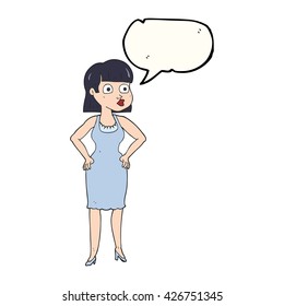freehand gezeichnete Sprechblase Cartoon-Frau mit Händen auf Hüften
