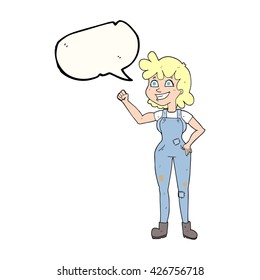 freehand drawn speech bubble cartoon determined woman clenching fist