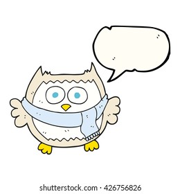 freehand drawn speech bubble cartoon owl wearing scarf