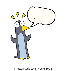 freehand drawn speech bubble cartoon surprised penguin