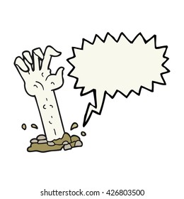 freehand drawn speech bubble cartoon zombie hand rising from ground