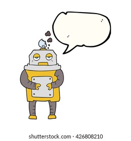 freehand drawn speech bubble cartoon broken robot