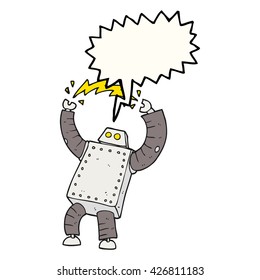 Cartoon-Roboter mit freehand gezeichneter Sprachblase