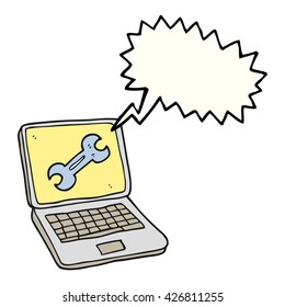 freehand drawn speech bubble cartoon laptop computer with fix screen