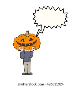 freehand drawn speech bubble cartoon pumpkin head halloween costume