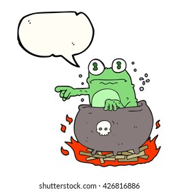 freehand drawn speech bubble cartoon halloween toad in cauldron