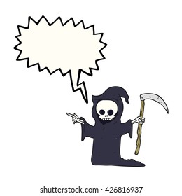 freehand drawn speech bubble cartoon death with scythe