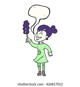freehand drawn speech bubble cartoon undead monster lady cleaning