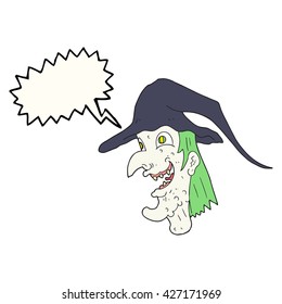 freehand drawn speech bubble cartoon cackling witch