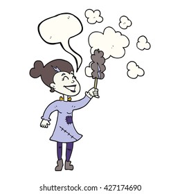freehand drawn speech bubble cartoon zombie woman dusting