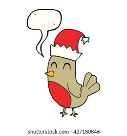 freehand drawn speech bubble cartoon christmas robin