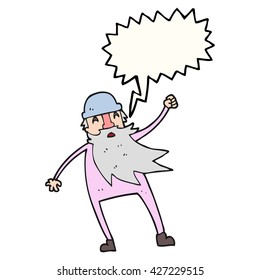 freehand drawn speech bubble cartoon old man in thermal underwear